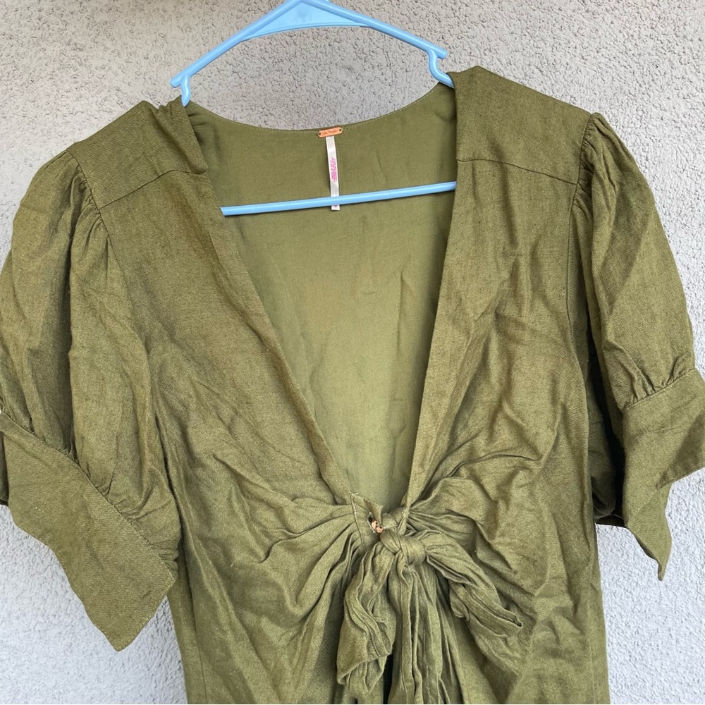 Free People Olive Green Maxi Dress with Front Tie